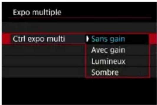Expo multiple Ctrl expo multi Sans gain Avec gain Lumineux Sombre