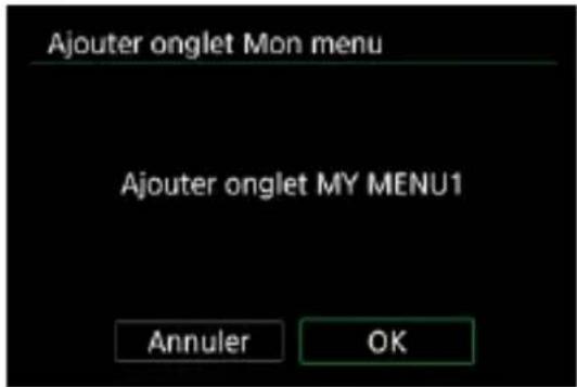 Ajouter onglet Mon menu Ajouter onglet MY MENU1 Annuler OK