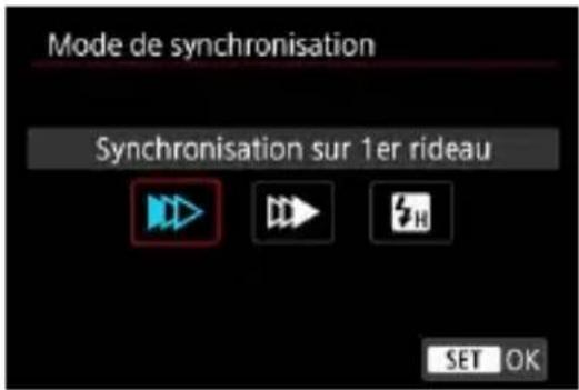 Mode de synchronisation Synchronisation sur 1er rideau SET OK