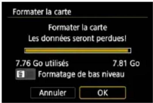 Formater la carte Formater la carte Les données seront perdues! 7.76 Go utilisés 7.81 Go Formatage de bas niveau Annuler OK