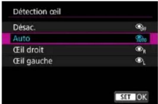 Détction œil Désac. Auto Œil droit Œil gauche SET OK