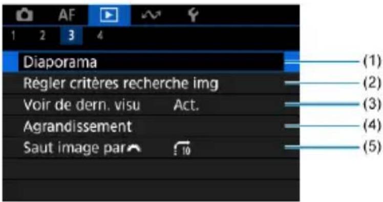 Diaporama Régler critères recherche img Voir de dern. visu Act. Agrandissement Saut image par 10 (1) (2) (3) (4) (5)