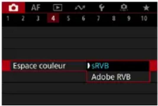 AF 1 2 3 4 5 6 7 8 9 10 Espace couleur sRVB Adobe RVB
