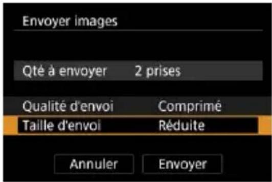Envoyer images Qté à envoyer 2 prises Qualité d'envoi Comprimé Taille d'envoi Réduite Annuler Envoyer