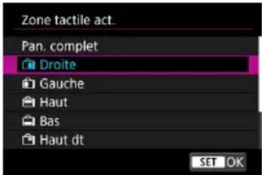 Zone tactile act. Pan. complet Droite Gauche Haut Bas Haut dt SET OK