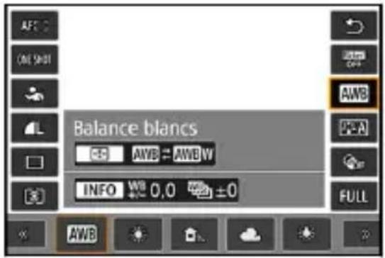 AFT ONI SHOT AWB BALANCE BLANCs + AWB + AWB W INFO 0,0 ±0 FULL AWB