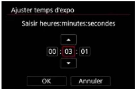 Ajuster temps d'expo Saisir heures:minutes:secondes 00 : 03 : 01 OK Annuler