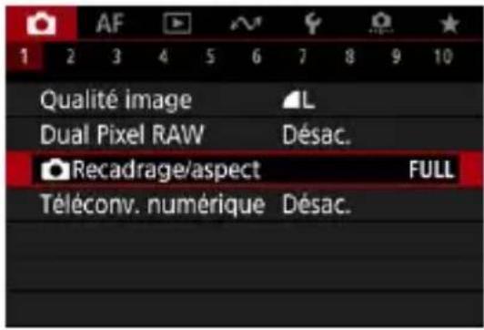 1 2 3 4 5 6 7 8 9 10 Qualité image Dual Pixel RAW Recadrage/aspect Téléconv. numérique L Désac. FULL Désac.