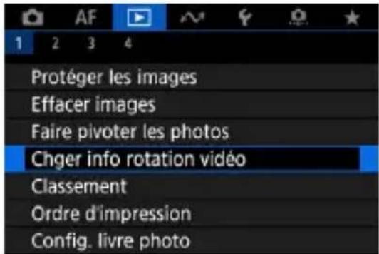 Protéger les images Effacer images Faire pivoter les photos Chger info rotation vidéo Classement Ordre d'impression Config. livre photo