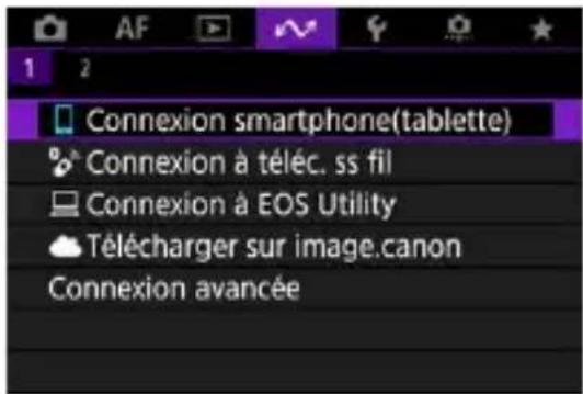 Connexion smartphone(tablette) Connexion à téléc. ss fil Connexion à EOS Utility Télécharger sur image.canon Connexion avancée