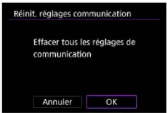 Réinit. réglages communication Effacer tous les réglages de communication Annuler OK