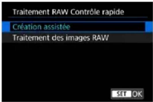 Traitement RAW Contrôle rapide Création assistée Traitement des images RAW SET OK