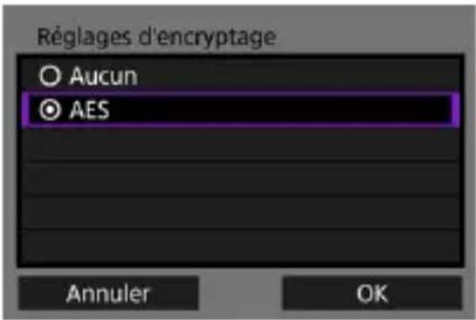 Réglages d'encryptage Aucun AES Annuler OK
