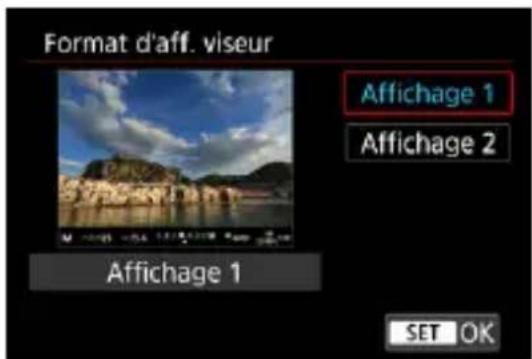 Format d'aff. viseur Affichage 1 Affichage 2 Affichage 1 SET OK