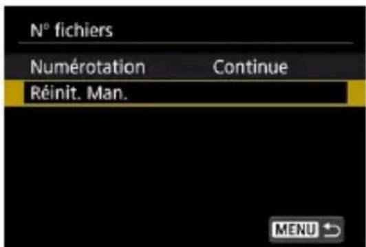 N° fichiers Numérotation Continue Réinit. Man. MENU ↻