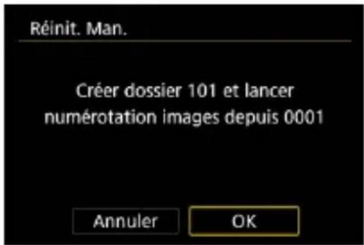 Réinit. Man. Créer dossier 101 et lancer numérotation images depuis 0001 Annuler OK