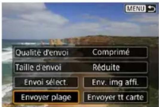 Qualité d'envoi Taille d'envoi Envoi sélect. Envoyer plage Comprimé Réduite Env. img affi. Envoyer tt carte