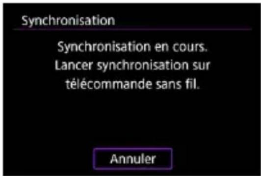 Synchronisation Synchronisation en cours. Lancer synchronisation sur télécommande sans fil. Annuler