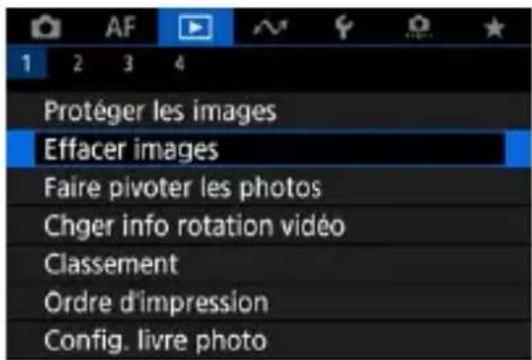 Protéger les images Effacer images Faire pivoter les photos Chger info rotation vidéo Classement Ordre d'impression Config. livre photo