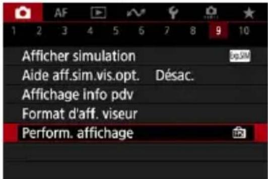 Afficher simulation Aide aff.sim.vis.opt. Désac. Affichage info pdv Format d'aff. viseur Perform. affichage
