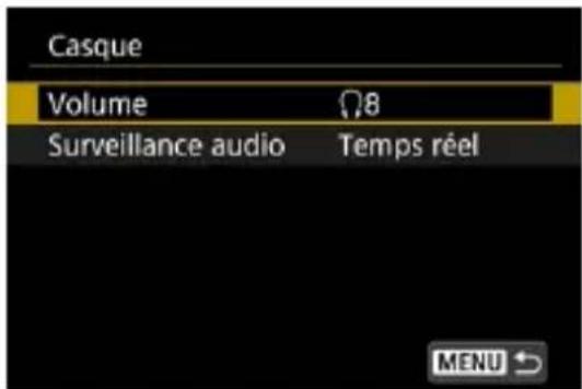 Casque Volume 08 Surveillance audio Temps réel MENU ↻