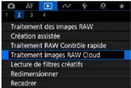 1 2 3 4 Traitement des images RAW Création assistée Traitement RAW Contrôle rapide Traitement images RAW Cloud Lecture de filtres créatifs Redimensionner Recadrer
