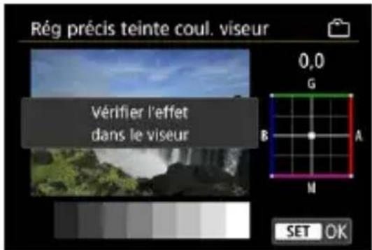 Rég précis teinte coul. viseur 0,0 G B A M Vérifier l'effet dans le viseur SET OK