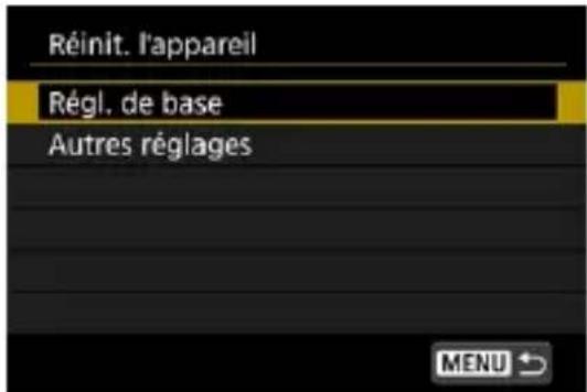 Réinit. l'appareil Régl. de base Autres réglages MENU