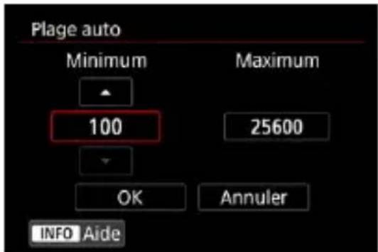 Plage auto Minimum Maximum 100 25600 OK Annuler INFO Aide