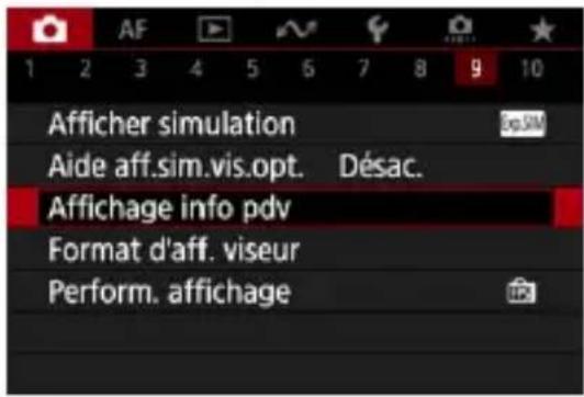 Afficher simulation Aide aff.sim.vis.opt. Désac. Affichage info pdv Format d'aff. viseur Perform. affichage