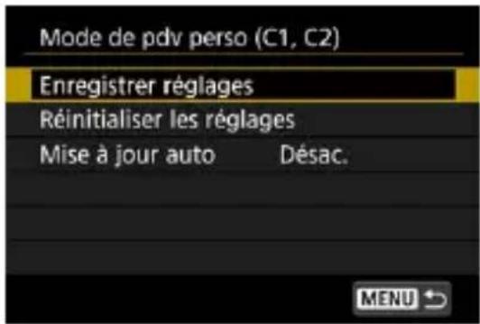 Mode de pdv perso (C1, C2) Enregistrer réglages Réinitialiser les réglages Mise à jour auto Désac.