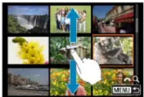 Collage of photo editing interface with a hand pointing at a bird, overlaid with a blue upward arrow and menu icon