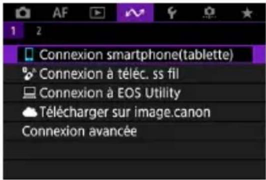 Connexion smartphone(tablette) Connexion à téléc. ss fil Connexion à EOS Utility Télécharger sur image.canon Connexion avancée