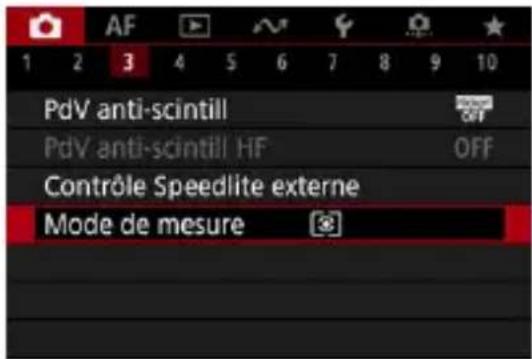AF 1 2 3 4 5 6 7 8 9 10 PdV anti-scintill PdV anti-scintill HF OFF Contrôle Speedlite externe Mode de mesure
