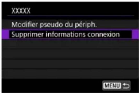 XXXXX Modifier pseudo du périph. Supprimer informations connexion MENU ↗