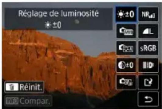 Réglage de luminosité ±0 ±0 NR L sRGB ±0 ID Réinit. INFO Compar.