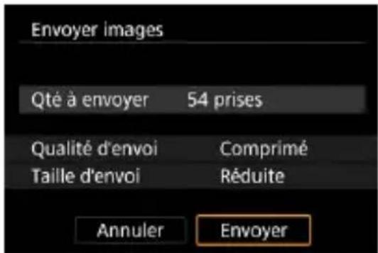 Envoyer images Qté à envoyer 54 prises Qualité d'envoi Comprimé Taille d'envoi Réduite Annuler Envoyer