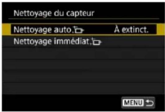 Nettoyage du capteur Nettoyage auto. À extinct. Nettoyage immédiat.