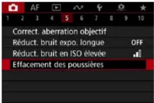 Correct. aberration objectif Réduct. bruit expo. longue OFF Réduct. bruit en ISO élevée Effacement des poussières