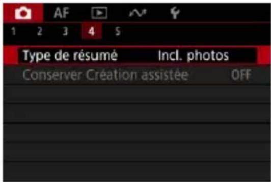 AF 1 2 3 4 5 Type de résumé Incl. photos Conserver Création assistée OFF