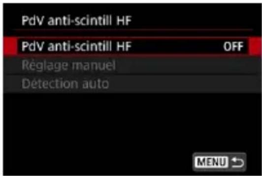 PdV anti-scintill HF PdV anti-scintill HF OFF Réglage manuel Détection auto MENU ↗
