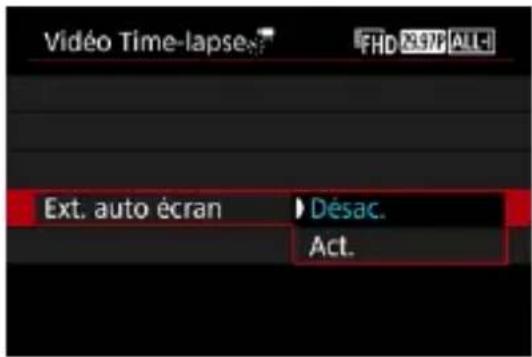 Vidéo Time-lapse FHD 897 ALL- Ext. auto écran > Désac. Act.