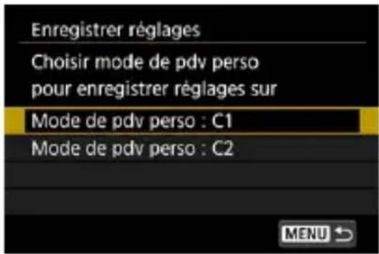 Enregistrer réglages Choisir mode de pdv perso pour enregistrer réglages sur Mode de pdv perso : C1 Mode de pdv perso : C2 MENU ↗