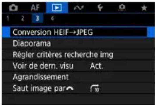 Conversion HEIF→JPEG Diaporama Régler critères recherche img Voir de dern. visu Act. Agrandissement Saut image par 10