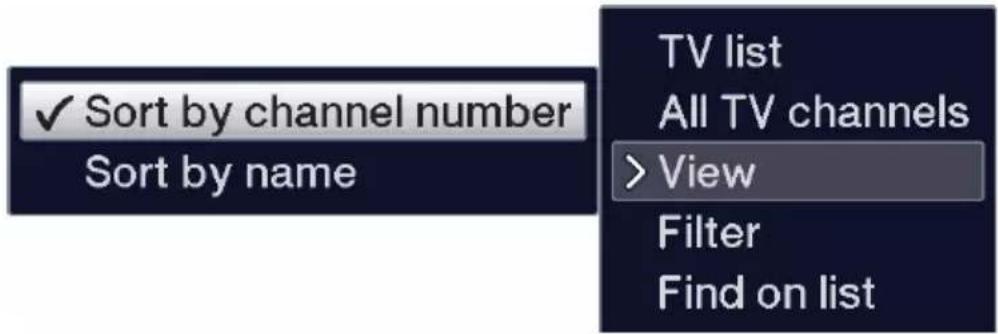 ✓ Sort by channel number Sort by name TV list All TV channels > View Filter Find on list