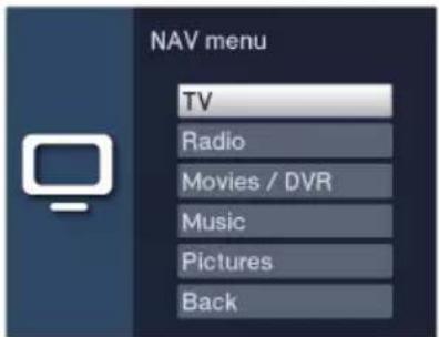 NAV menu TV Radio Movies / DVR Music Pictures Back