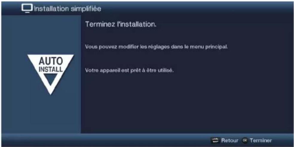Installation simplifiée Terminez l'installation. Vous pouvez modifier les réglages dans le menu principal. Votre appareil est prêt à être utilisé.