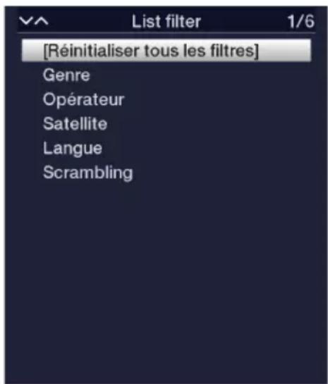 [Réinitialiser tous les filtres] Genre Opérateur Satellite Langue Scrambling