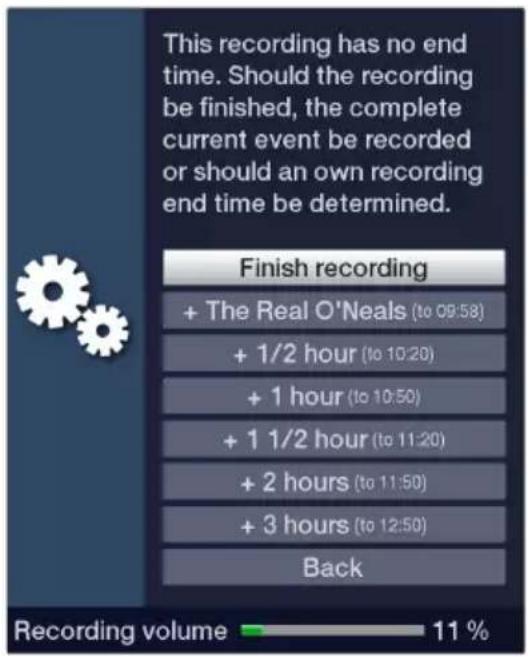 This recording has no end time. Should the recording be finished, the complete current event be recorded or should an own recording end time be determined. Finish recording + The Real O'Neals (to 09:58) + 1/2 hour (to 10:20) + 1 hour (to 10:50) + 1 1/2 hour (to 11:20) + 2 hours (to 11:50) + 3 hours (to 12:50) Back Recording volume 11 %