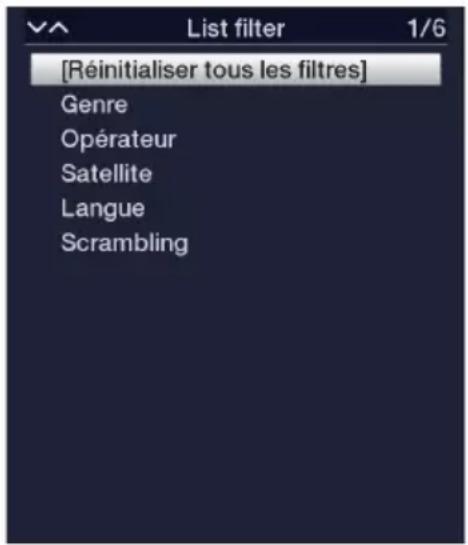 [Réinitialiser tous les filtres] Genre Opérateur Satellite Langue Scrambling